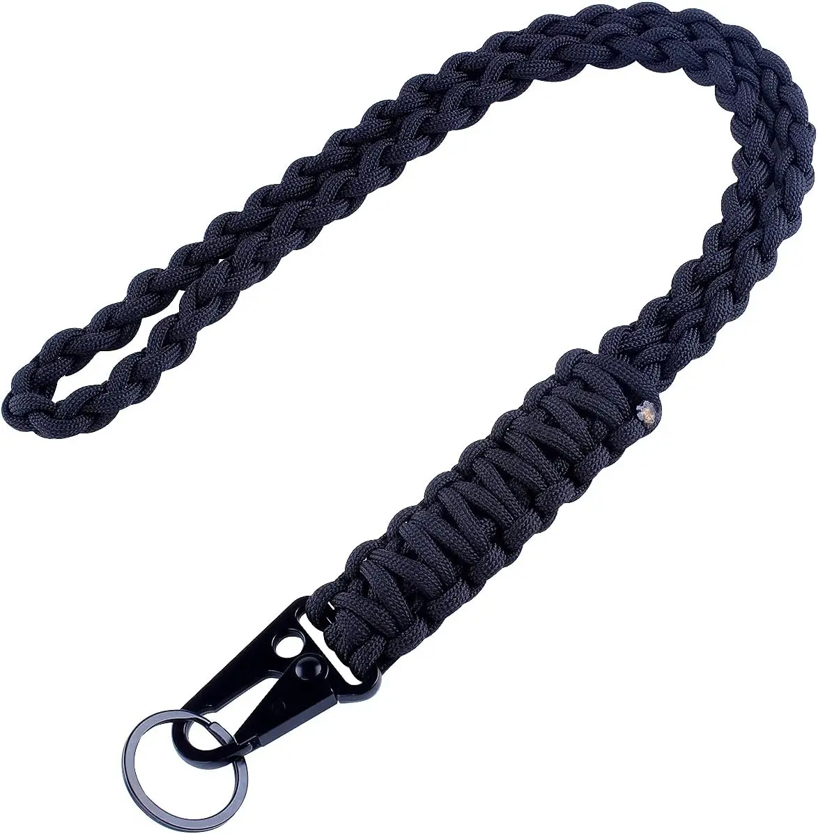 Unisex Tactical Paracord Neck Lanyard Keychain - 1.18in Wide 7-Strand Braided Polyester, 550lb Durable Heavy-Duty Survival Gear with Clip for Outdoor Adventure, 70G Black Necklace