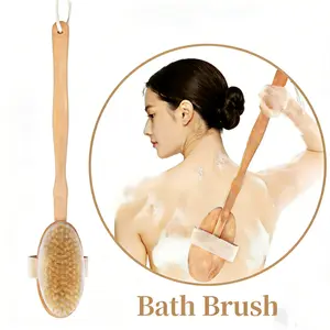 Dry Brushing Body Brush – 42cm Wood Long Handle Back Scrubber, Detachable Wet & Dry Exfoliating Scrubber with Bristle, Smooth Skin Massager for Women Men