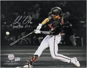 Corbin Carroll Arizona Diamondbacks Autographed 11" x 14" Hitting Spotlight Photograph with "2023 NL ROY" Inscription - Fanatics Authentic Certified