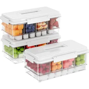 3Pack Ice Chilled Condiment with 4 Removable Containers Taco Ingredient Server with Lid Cooled Garnish Tray for Taco Mimosa Bar Sauce Fruits&Veggies White