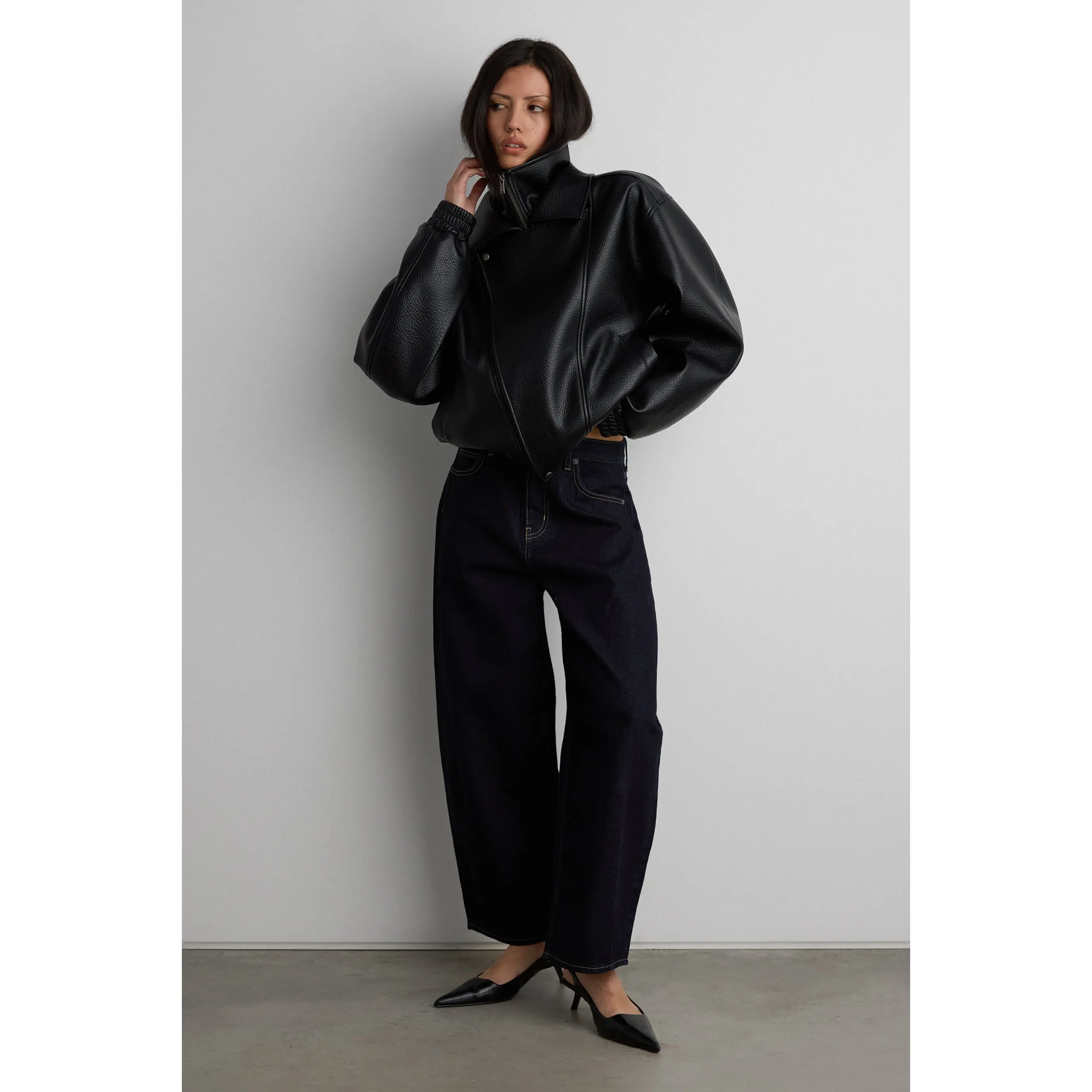VEGAN LEATHER DOUBLE COLLAR BIKER JACKET