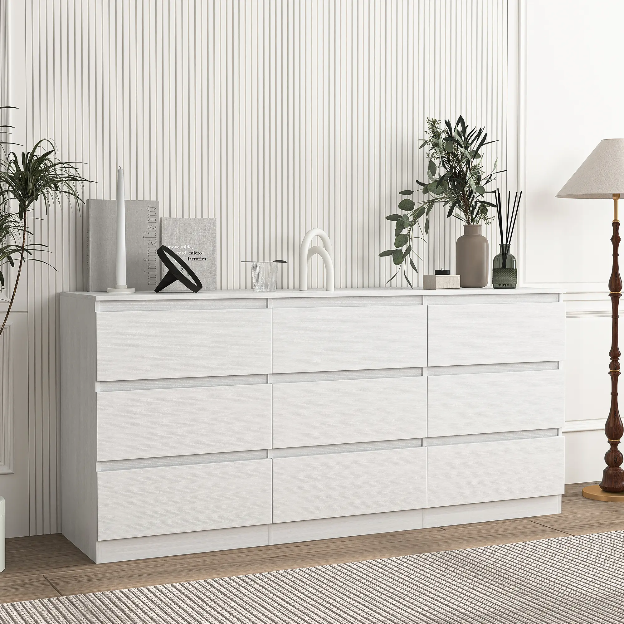 59'' Wide Sturdy Contemporary Minimalist 9-Drawer Dresser - Waterproof Top, Smooth Sliding Handle-Free Drawers, Anti-Tip Safety Design, Assembly Required Storage Cabinet for Bedroom