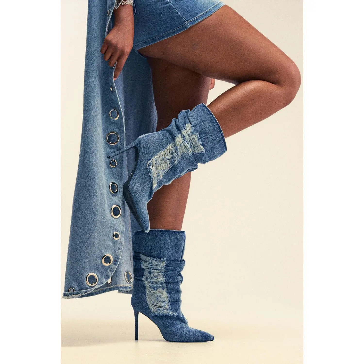 AZALEA WANG NAELIA DENIM STILETTO BOOTIE
