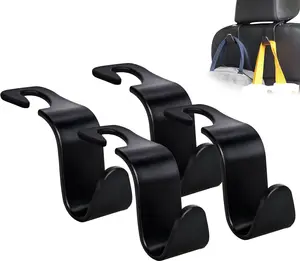 Seat Headrest Hook 4 Pack Hanger Storage Organizer Universal for Handbag Purse Coat fit Universal   Black S Type