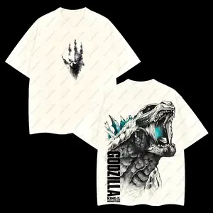 Superstyle Retro Vintage Legendary Beast: Godzilla Roar – King of the Monsters Edition Double Printed Oversize Lightweight Acid Washed Tee TV Series Graphic Design Top 100% Cotton Streetwear Comic Film Movie T-Shirt Clothes Menswear Womenswear