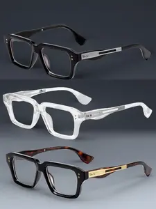 CATERSIDE 3 Pairs Fashion Metal Detail Square Glasses Blue Blocking Retro Thick Frame Simple Casual Unisex Beach Wedding Party Driving Street Snap Beach Decor Photoshoot Gift Trendy Beach Eyewear