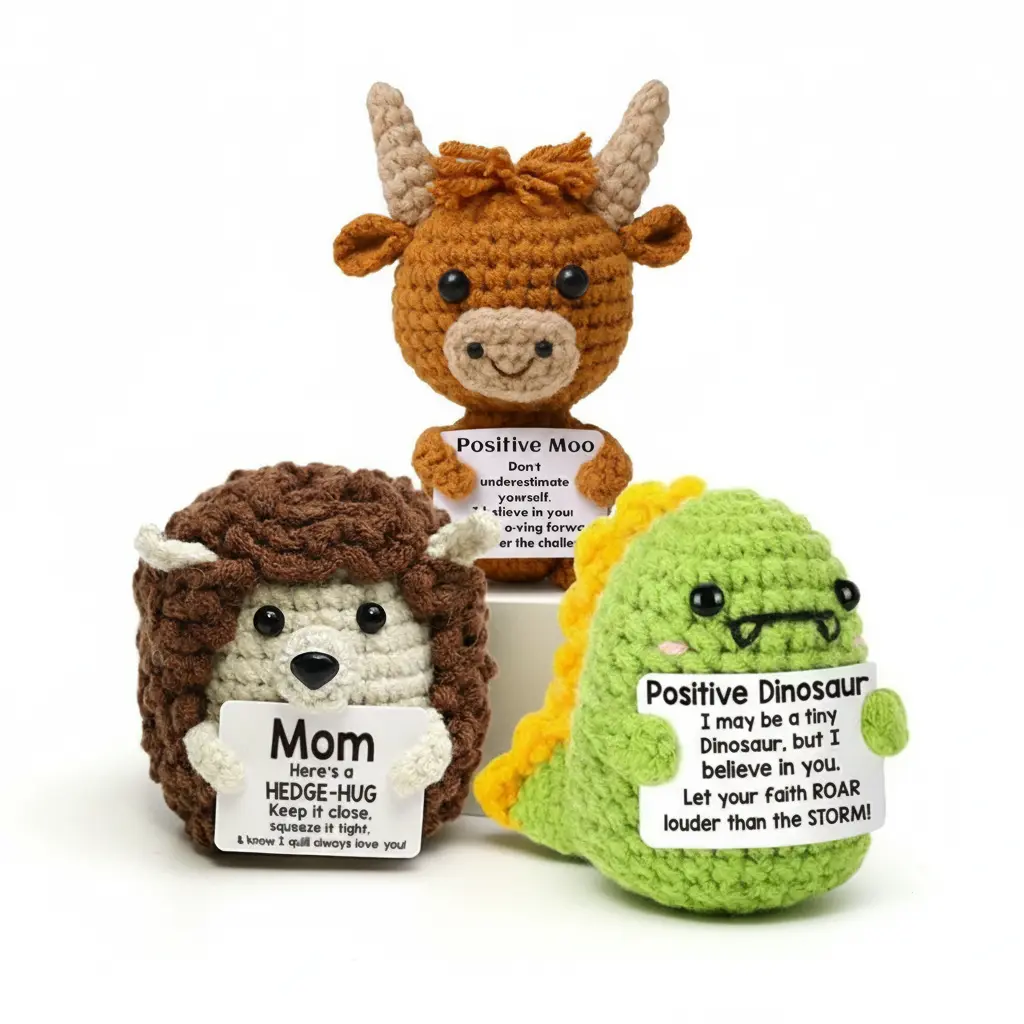 Creative Crochet Animal Doll Set Handmade Eagle and Dinosaur Yarn Figures Unique Home Decor