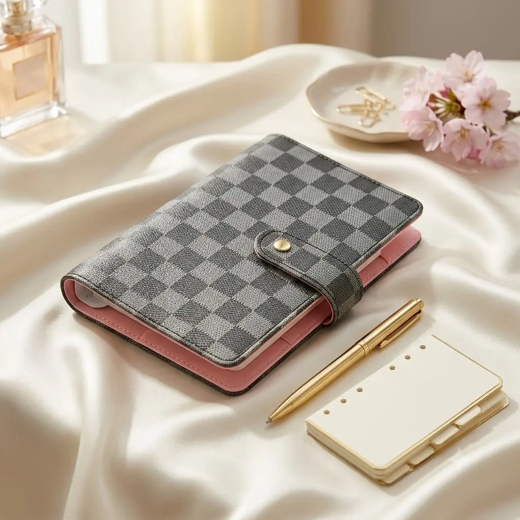 A6 Budget Binder with 6-Ring Refillable Planner, Checkered Personal Organizer with Snap Closure, Cash Envelope Notebook for Budgeting, Saving, Expense Tracking and Daily Planning