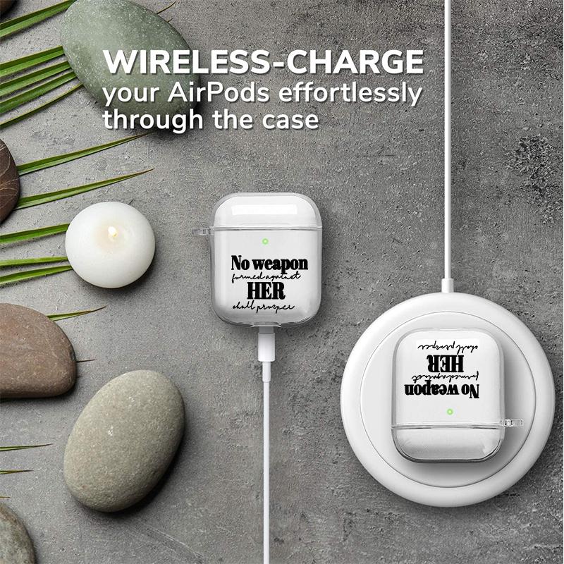 Her Invincible Spirit Pattern TPU Soft Protective Case for Apple AirPods 4/3/2/1/Pro/Pro2 Transparent Earphone Cover with Keychain Attachment