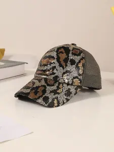 Leopard Pattern Sequin Decor Classic Baseball Cap, Fashion Casual Hat for Men & Women, Fashion Hat for Party, Daily Clothing Decor, Trendy All-match Hat for Birthday Gift