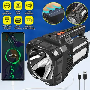 Rechargeable Led Spotlight Flashlight, 100000 Lumens Spotlight, Super Bright Spot Lights Outdoor Handheld, Waterproof Solar Flashlight for Emergencies, Portable Super Bright Solar/USB Rechargeable LED Spotlight Flashlight Searchlight, Power Bank Function