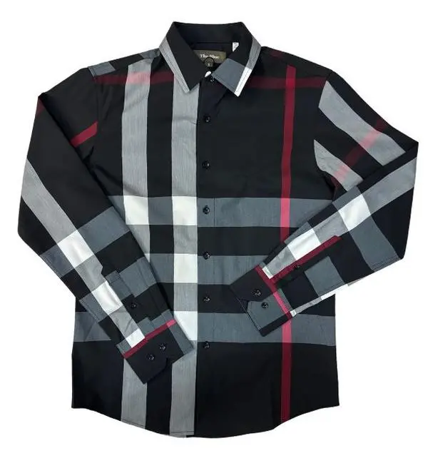 The Blue Men's Long Sleeve Plaid Shirt – Black/Red