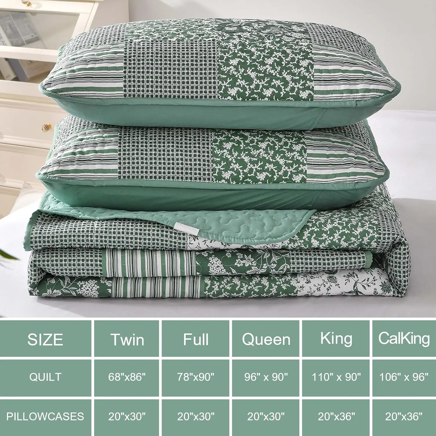 Green Set Twin Size, 2 Pieces Floral Bedspread Set Patchwork Reversible Bedding Set Microfiber Lightweight Bedspread Coverlet Set for All Season 68"x86" Green Set Twin Size, 2 Pieces Floral Bedspread Set Patchwork Reversible Bedding Set Microfiber Lightweight Bedspread Coverlet Set for All Season 68"x86"