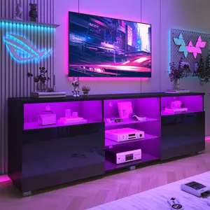 Modern LED 57/65/71/80.7/86.6in TV Stand for 55/60/65/70/75/80/85/90/95 inch TV,High Glossy TV Entertainment Center with Storage Drawer,TV Stands for Living Room,APP RGB Light,Smart Modern TV Cabinet (Black/white)
