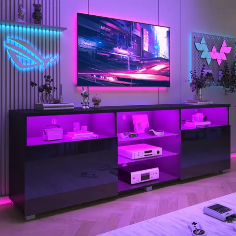 Modern LED 71/80.7/86.6in TV Stand for 70/75/80/85/90/95 inch TV,High Glossy TV Entertainment Center with Storage Drawer,TV Stands for Living Room,APP RGB Light,Smart Modern TV Cabinet (Black/White Marble/Black Marble)