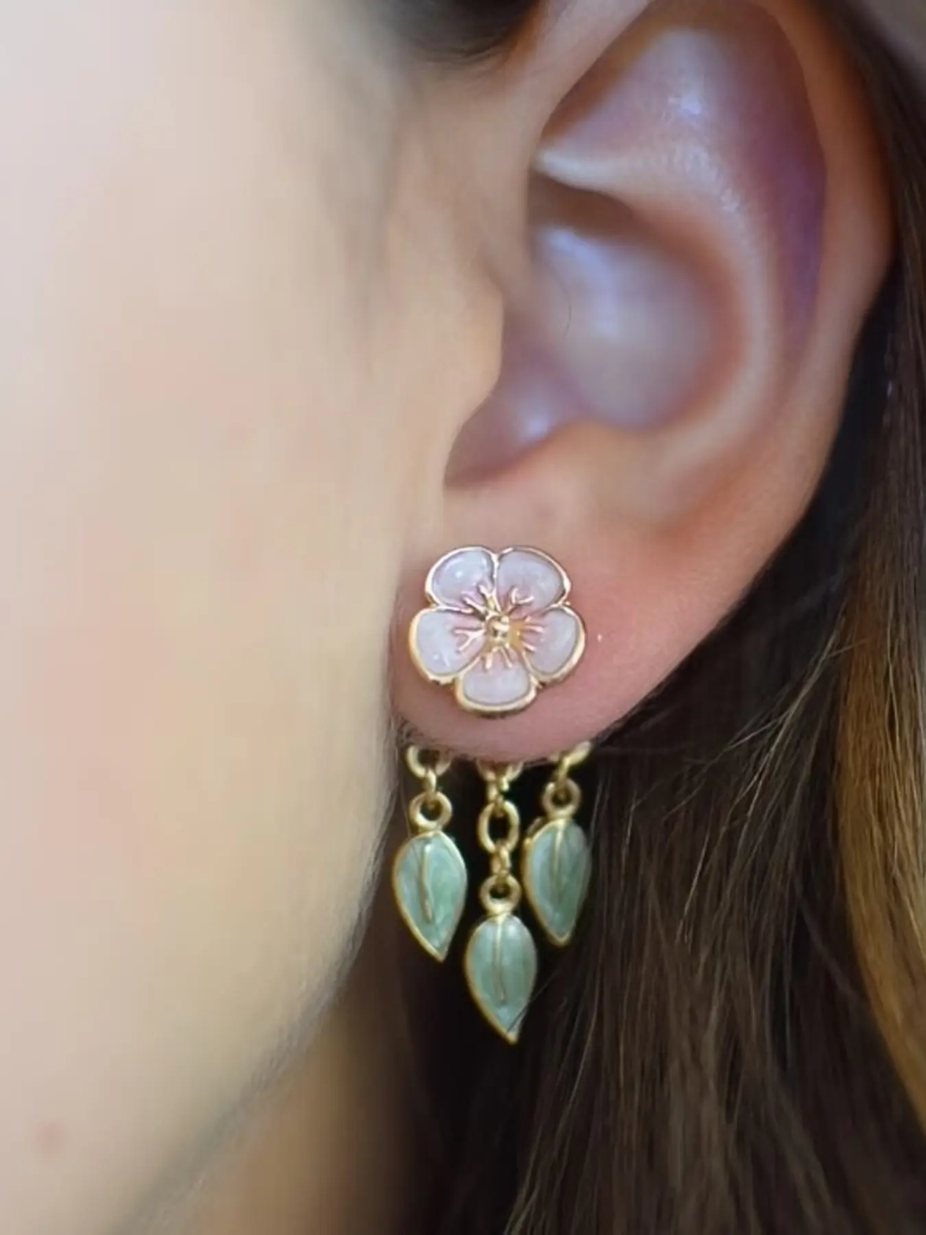 2pcs Fashion Earrings, Cute Peach Blossom Earrings, Leaf Drop Boho Earrings, Chain Earrings, Christmas Jewelry, Holiday Gifts for Mom and Girlfriend