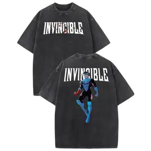 valentine shirts Superstyle Limited Blue Blood Mark Grayson Invincible War Comic Double Printed Oversize Lightweight Acid Washed Tee TV Series Graphic Tee T-Shirt