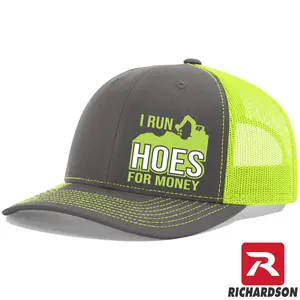 RICHARSON 112 I Run Hoes for Money Heavy Equipment Excavator Snapback Hat - 60/40 Cotton/Polyester Mesh Baseball Cap - Adjustable Cap for Casual Outfits