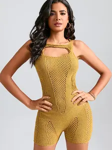 Super Cute Hollow-out Knitted Sleeveless Rompers Womenswear Overalls