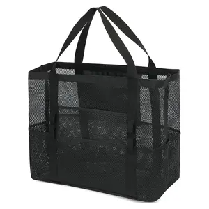 [Summer Vibes] Large Summer Mesh Beach Bag, Lightweight Swim Folding Tote Bag, Durable Nylon Quick-Dry Mesh with Zipper & Extra Pockets, Generous Capacity for Summer Must-Haves, Versatile Daily Carry for Beach Swim Pool Camping Shopping Travel