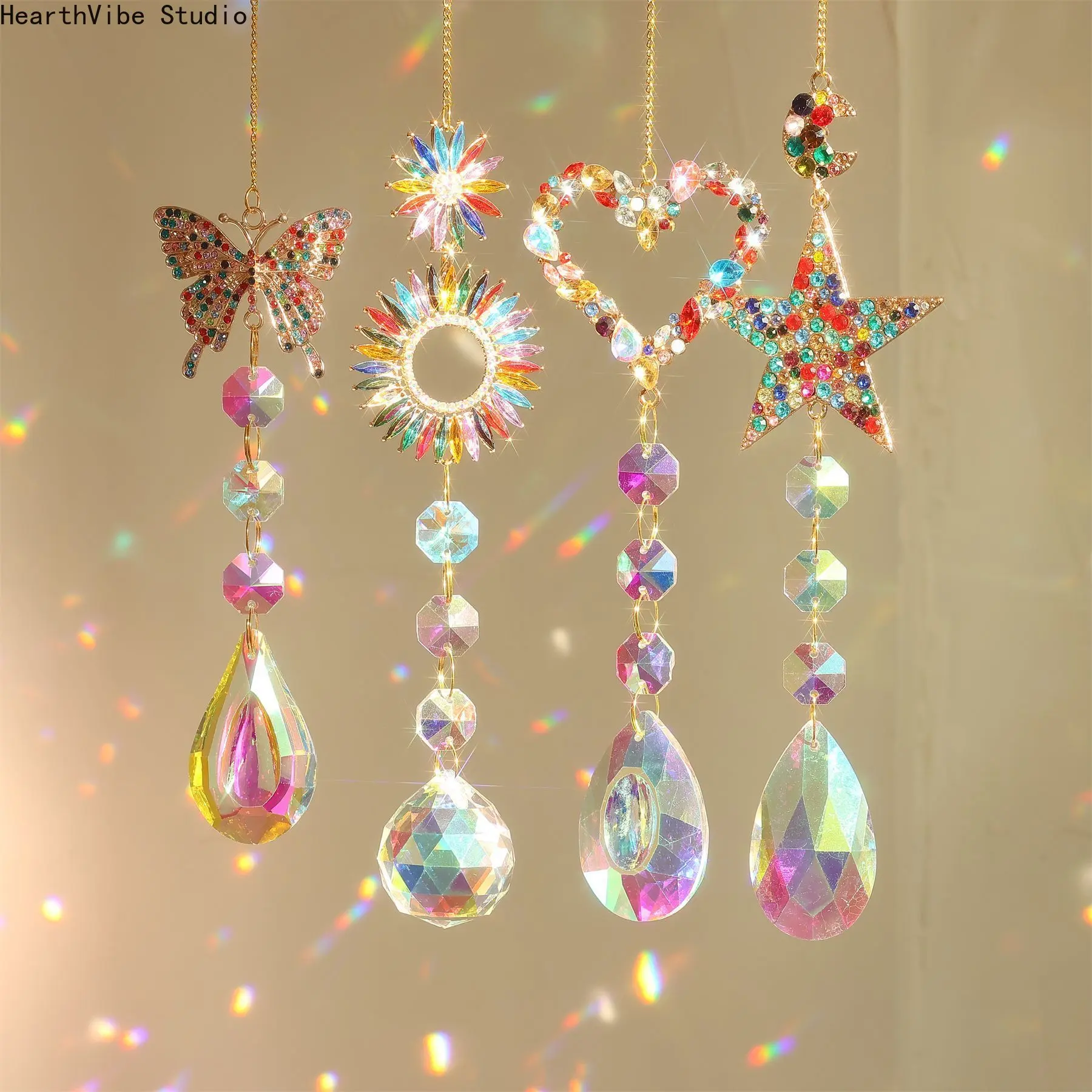New Arrival: Colorful Gemstone Sun Catchers - Heart, Star, Butterfly, Sun Designs - Light-Gathering Outdoor Garden Accessories, Backyard Garden Decor for Home Use, Backyard Decor, Outdoor Yard Decor