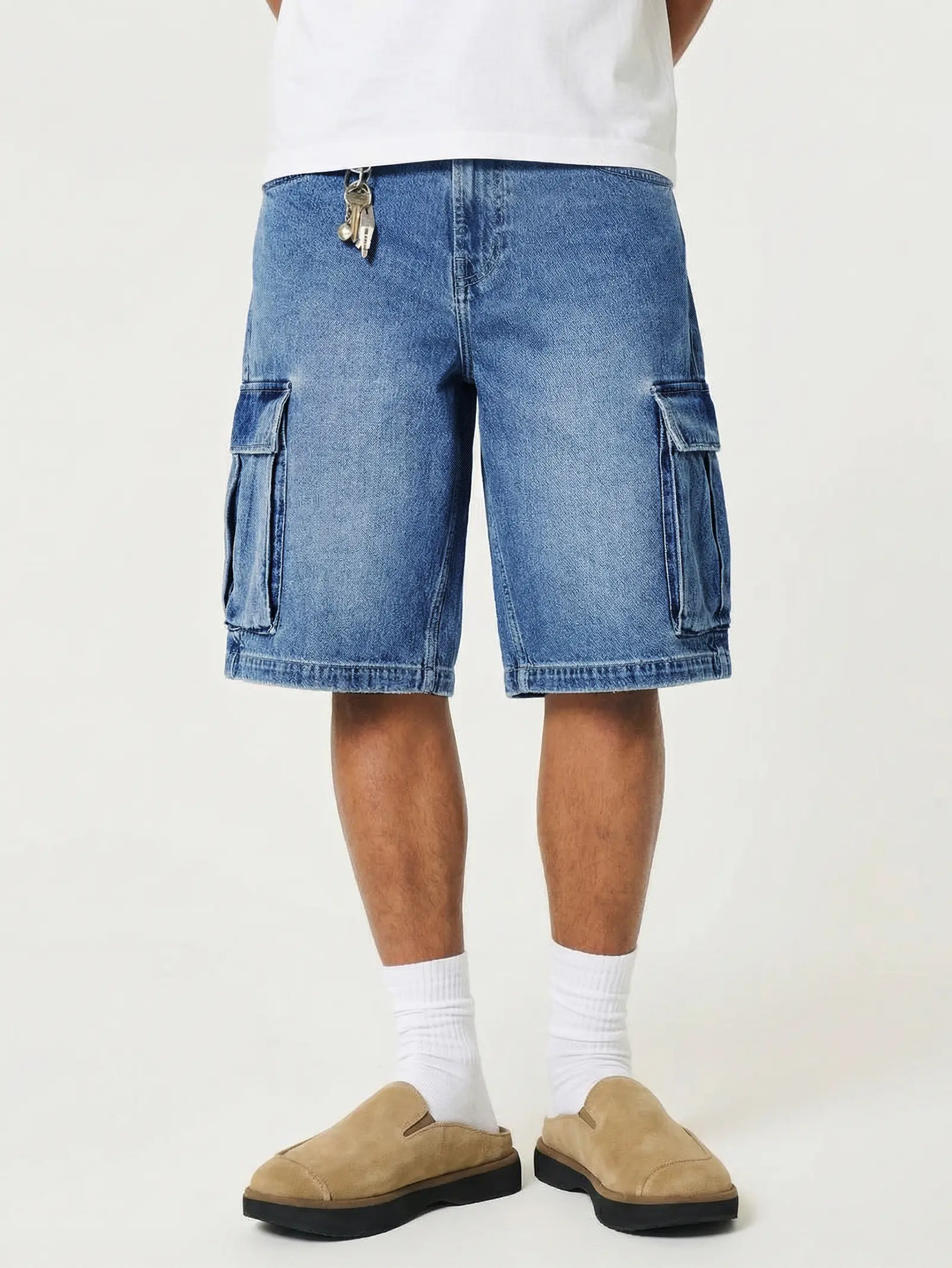 Mens Y2K Carpenter Baggy Jean Shorts, Ripped Jorts Wide Leg, Distressed Cargo Long Denim Shorts Loose Fit Streetwear Summer