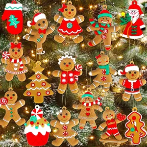 16 count Gingerbread Man Ornaments for Christmas Tree, Cute Gingerbread Chritmas Decorations for Xmas Tree Hanging Decor DIY Craft Party Supplies