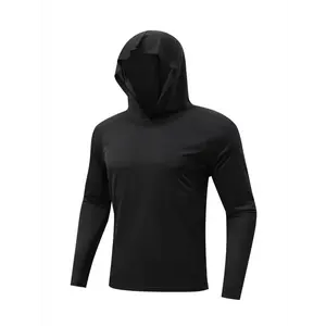 [100% Polyester Hoodie, Breathable] Men'S Long Sleeve Hoodie, Breathable & Lightweight Polyester 100%, Solid Color, Stain & Shrink Resistant, Knit Fabric, Regular Fit, Raglan Sleeves, for Hiking, Running, Fishing, Outdoor Sports - Spring/Su