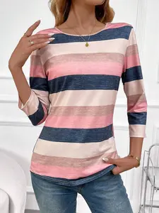 Summer Style Striped Three-Quarter Sleeve T-Shirt for Women, Casual Fashion Tee, Comfortable and Trendy, Perfect for Daily Wear