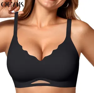 OEAK Womens Wireless Bras Push Up Bralettes No Underwire Supportive Scalloped Tshirt Jelly Bra Seamless Comfortable Everyday Bras Dealsforyoudays