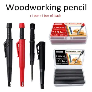 High Quality 2.8mm New Stamping Machinery Long Head Woodworking Pencil 2pcs/set, Black/red Ultra Large Capacity Graphite To Replace Lead, 100 Per Box, Suitable for Architects As Marking and Drawing Hand Tools (1 Pen+1 Box of Lead)