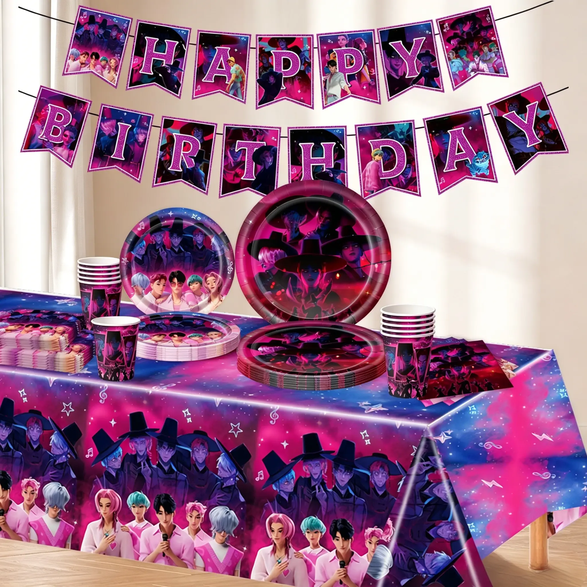 K-Pop Boy Group Themed Birthday Party Disposable Tableware Set (for 10 Guests) – 7-Piece Set, Perfect for Fans and Surprises