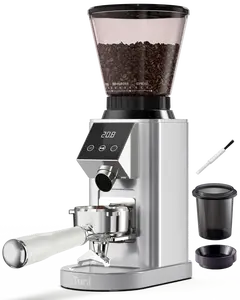 Tuni G1 Conical Burr Coffee Grinder, 48 Grind Settings Anti-static Burr Mill, Precision Electronic Timer and LED Touchscreen for Espresso/Drip/Cold Brew/French Press, Stainless Steel, Silver