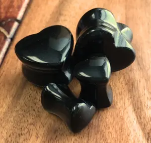 PAIR of Organic Heart Shaped Black Onyx Stone Plugs - Gauges 2g thru 5/8"