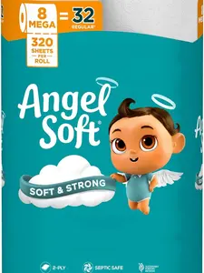 Angel Soft Toilet Paper, 8 Mega Rolls = 32 Regular Rolls, Soft and Strong Toilet Tissue