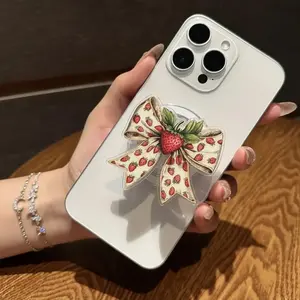 Strawberry Ribbon Magsafe Phone Grip - Magnetic Pop Socket Kickstand - Aesthetic Girl