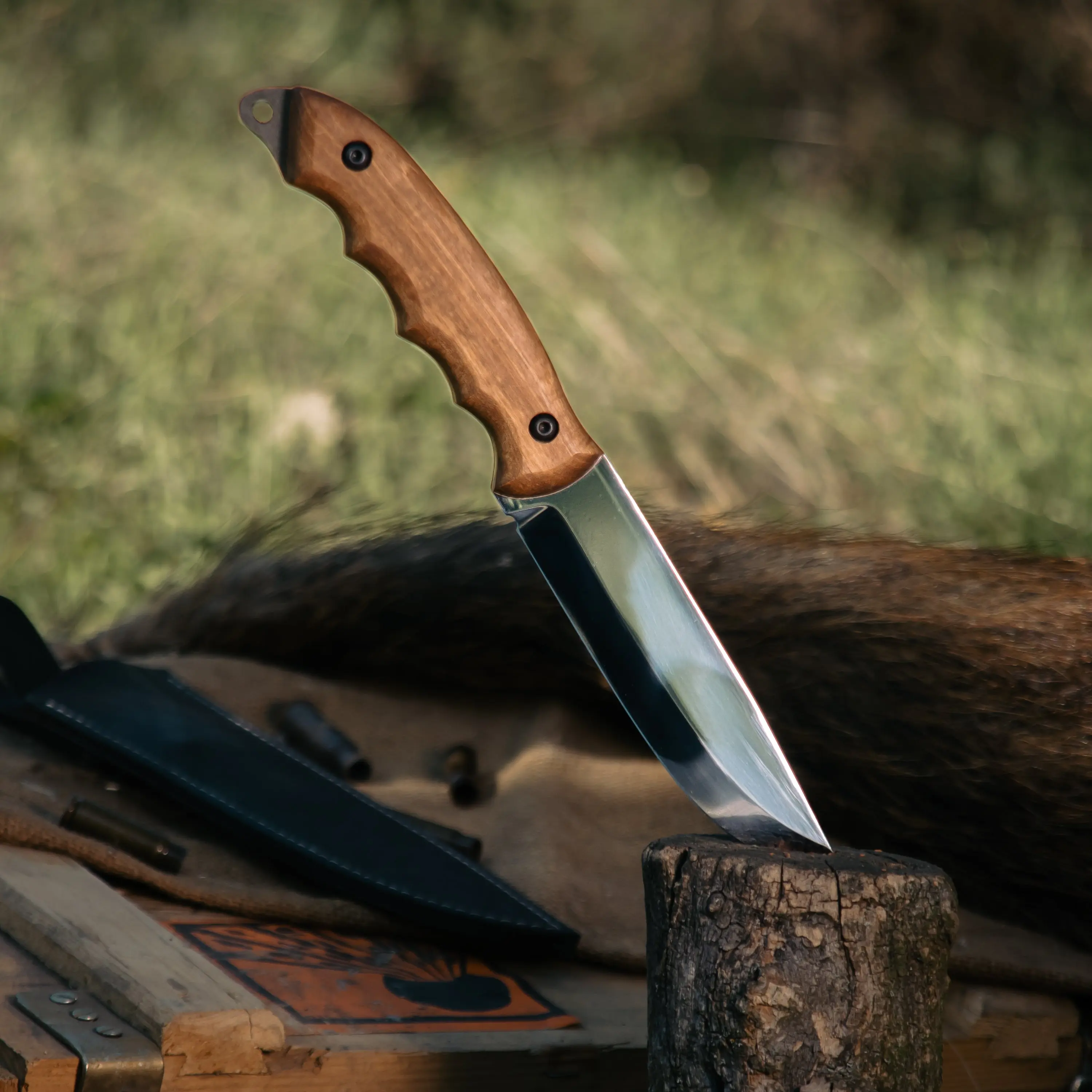 Handcrafted Walnut Wooden Kitchen Utility Knife - X12MF Steel Compact Blade, Natural Grain, Ergonomic Design, 185g, 255mm Total Length, 30mm Blade Width, Premium Home Food Prep & Detailed Cutting Tool, Knives