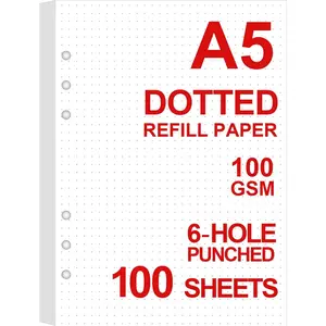 A5 Dotted Paper Refills for A5 Filofax Planner/Binders/Organizer, 6-Hole Punched, 100 Sheets/200 Pages Filler Paper, 100gsm, 5.8'' x 8.2''