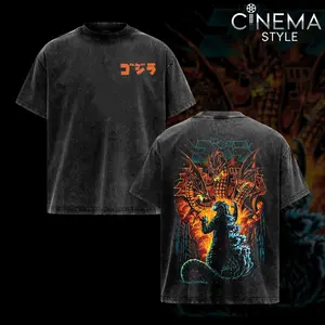 Godzilla vs. King Ghidorah Acid-Washed Cotton T-Shirt, Vintage Graphic Tee for Fans of the Series Godzilla, Top Streetwear Cotton Design for Men and Women, Unisex T-Shirt Hot