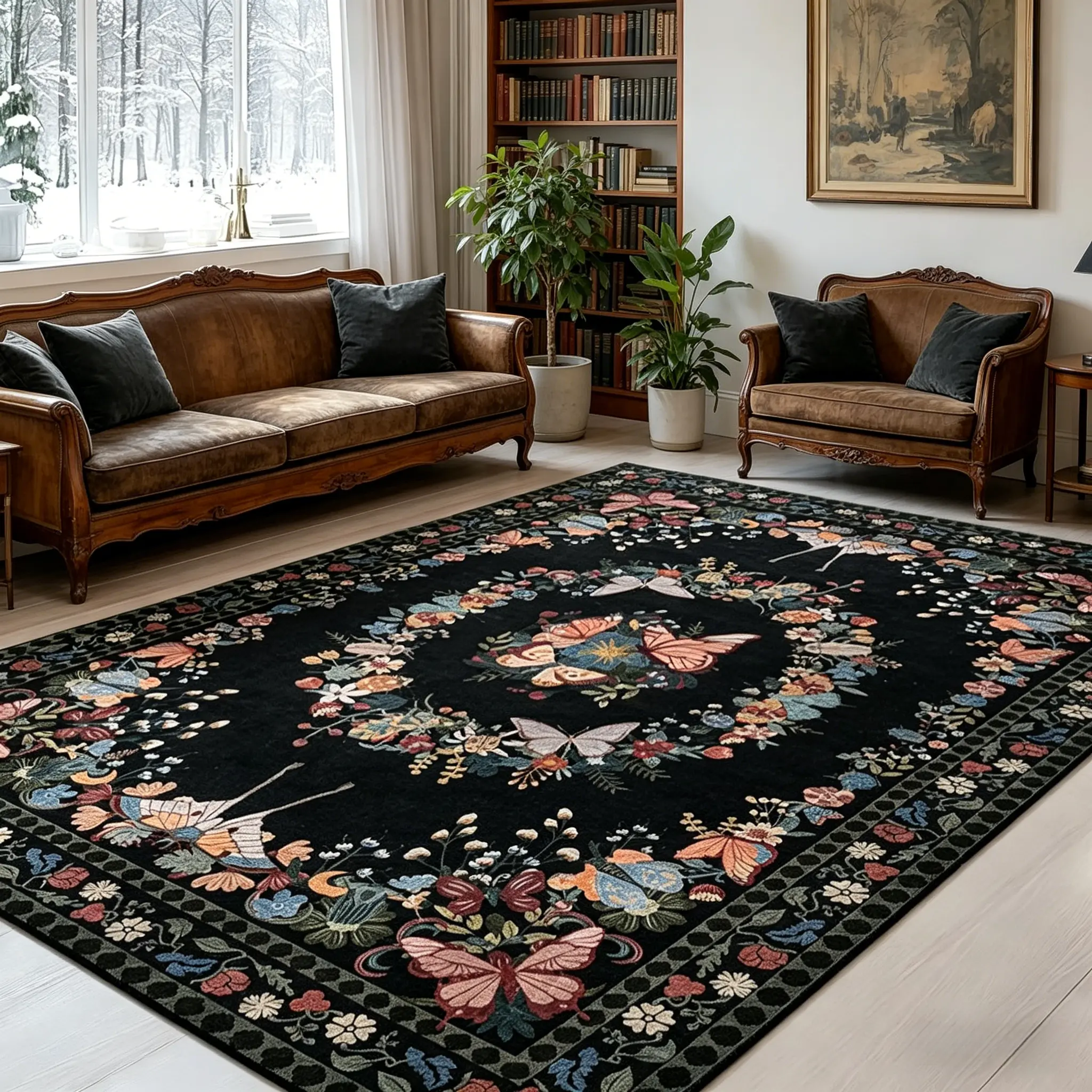 Bohemian Pattern Butterfly-Shaped Area Rug - Ultra-Soft Fluffy Washable Non-Slip Home Decorative Rug, Bedroom Decor Floor Mat for Living Room, Home Decorative Rugs