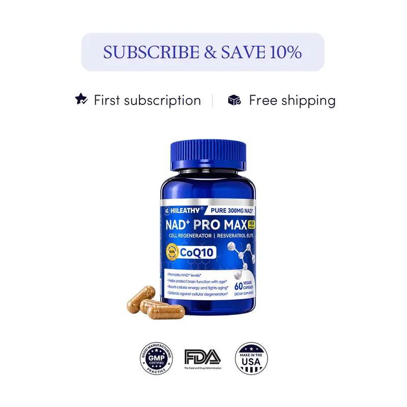 HIILEATHY NAD+ Pro Max | Classic Daily Formula | 300mg Natural Nutrient Mix of NAD+, CoQ10, Resveratrol & Veggie Extracts Brain Health Supplement Antioxidant Supplement
