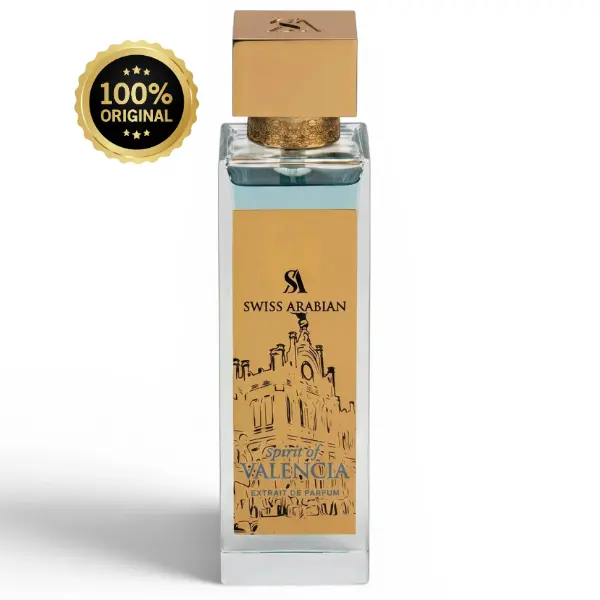 Swiss Arabian Spirit Of Valencia Extrait De Parfum, Modern Unisex Fragrance For Men And Women, Amber Musk, Citrus, 100 Ml Perfume, Fluid Spray, Men/Women, Bottle, Bright Golden Radiance, Floral, Fruity, Elegant Evenings