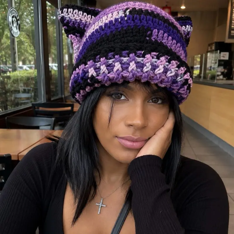 Crochet Cat Ear Beanie, Casual Unisex Fit Hat, Stylish Look Fashion Accessory for Daily Wear