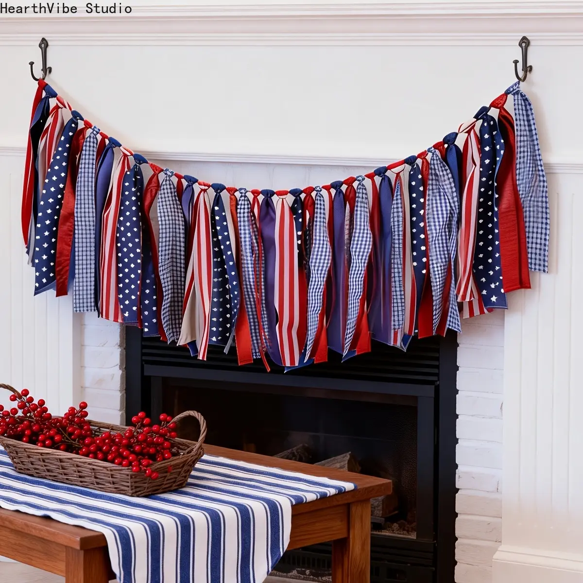 USA Patriotic Ribbon Bunting Garland - Outdoor Bunting Flags, 94" Long Span Full Length, 10" High, Extra Twine, Easy Tying, Independence Day Decor, Camping Hammock Accessory for Sports & Outdoor Use