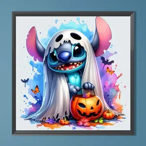 Cartoon Ghost & Pumpkin Basket Pattern DIY Diamond Art Colorful Painting Kit without Frame, 1 Set DIY 5D Diamond Arts Colorful Painting, Wall Art Decor for Home