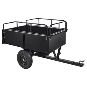 750 LBS Garden Utility Trailer – 15 cu. ft. Heavy Duty Steel Dump Cart with Removable Sides, Hand Pull or Foot Pedal Dump for ATV, UTV, Lawn Mowers & Tractors