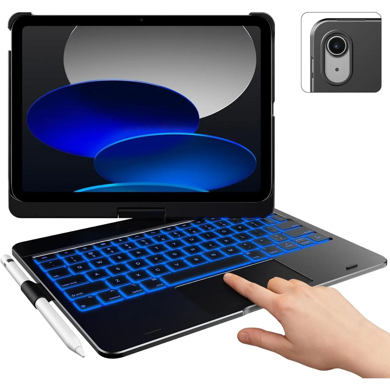 Touch iPad 10th Generation Case with Keyboard (10.9", 2022) and iPad A16 (11th Gen, 2025) - 360? Rotatable, 11-Color Backlit, Multi-Touch Trackpad, Thin & Light (Black)