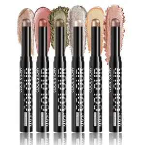Cool Story  Shimmer Cream Eyeshadow Stick Set, Waterproof Smudge-Proof Long Lasting Blendable Glitter Eye Shadow Pen for Beginners, Neutral Metallic Pastel Tones All Day Wear Eye Makeup Kit