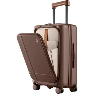 Carry  Luggage 22x14x9 Airline Approved, 20 Inch Suitcase with Front Compartment, Coffee-Infused PC Hard Shell, , Cup Holder, Clamshell, TSA Lock, Spinner Wheels (Latte)