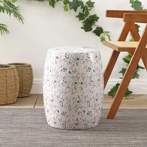 JONATHAN Y Chiara 17.5" Terrazzo Ceramic Garden Stool, White/Pink - Modern Bohemian Style